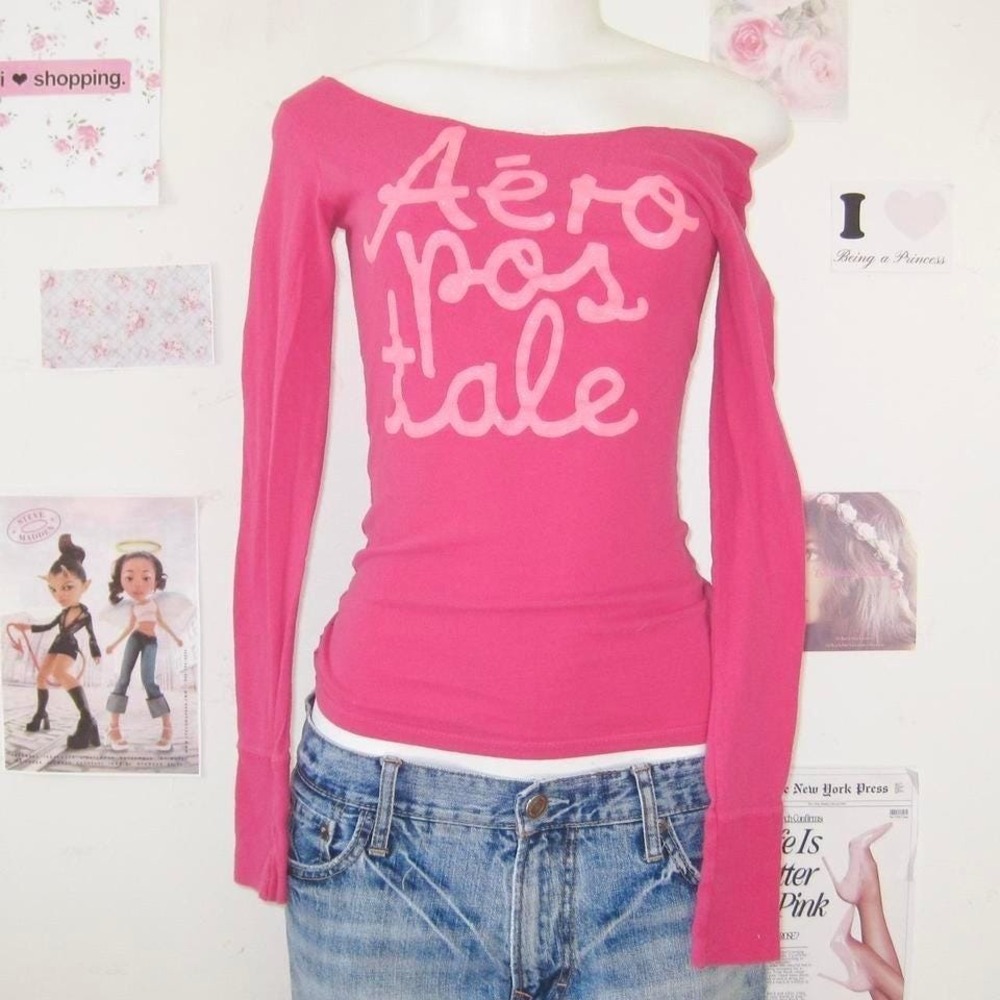 Aeropostale Hot Pink Off-The-Shoulder Graphic Tee - Picture 5 of 7